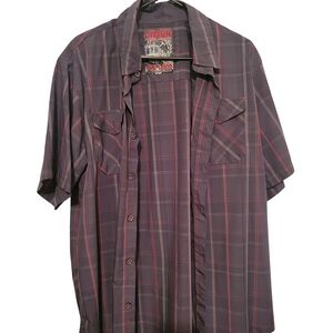 DIXXON Men's Charcoal and Crimson Plaid Shirt